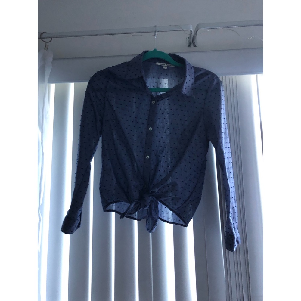 Blue front tie blouse